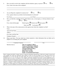 Form PH-3814 Discrimination Complaint Form - Tennessee, Page 2