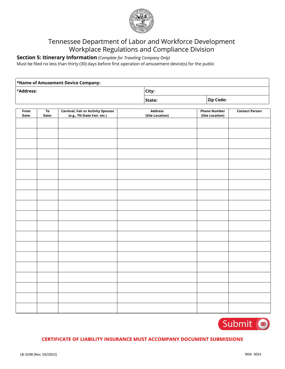 Form LB-3298 Application for Amusement Device Operating Permit - Tennessee, Page 5