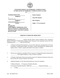 Form LB-385 &quot;Request to Resume Mediation&quot; - Tennessee