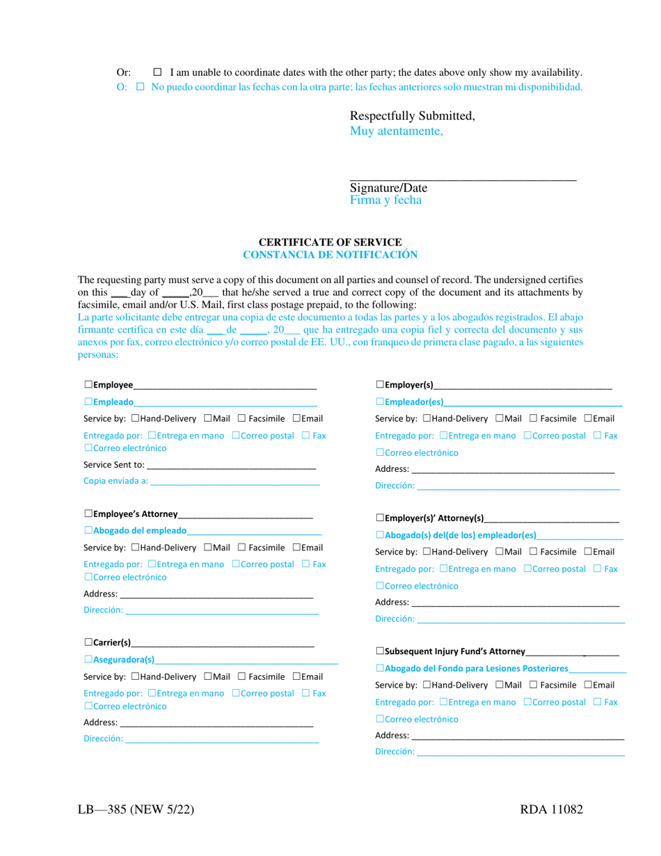Form LB-385 Request to Resume Mediation - Tennessee (English / Spanish), Page 3