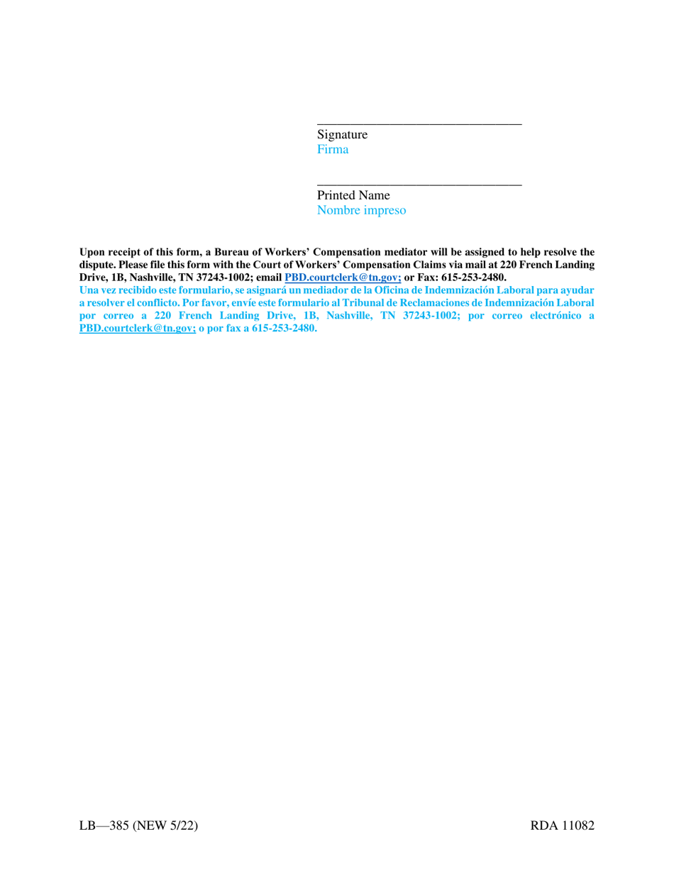 Form LB-385 Request to Resume Mediation - Tennessee (English / Spanish), Page 4