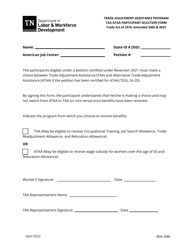 Document preview: Taa-Ataa Participant Selection Form - Trade Adjustment Assistance Program - Tennessee