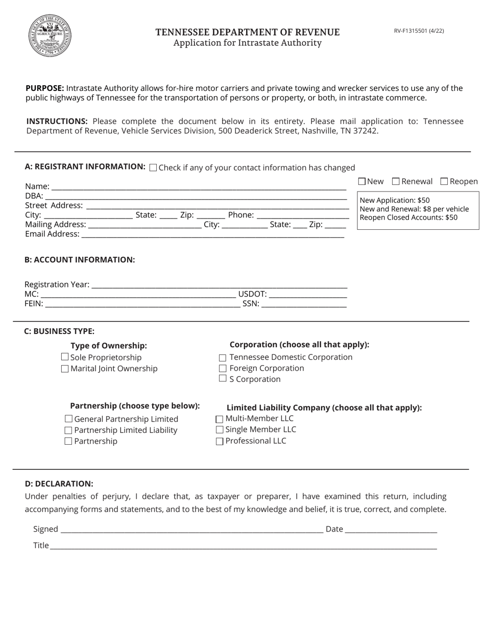 Form RV-F1315501 Download Fillable PDF or Fill Online Application for ...