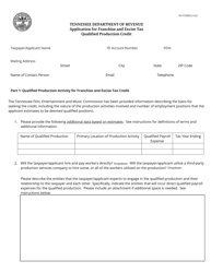 Document preview: Form RV-F700005 Application for Franchise and Excise Tax Qualified Production Credit - Tennessee