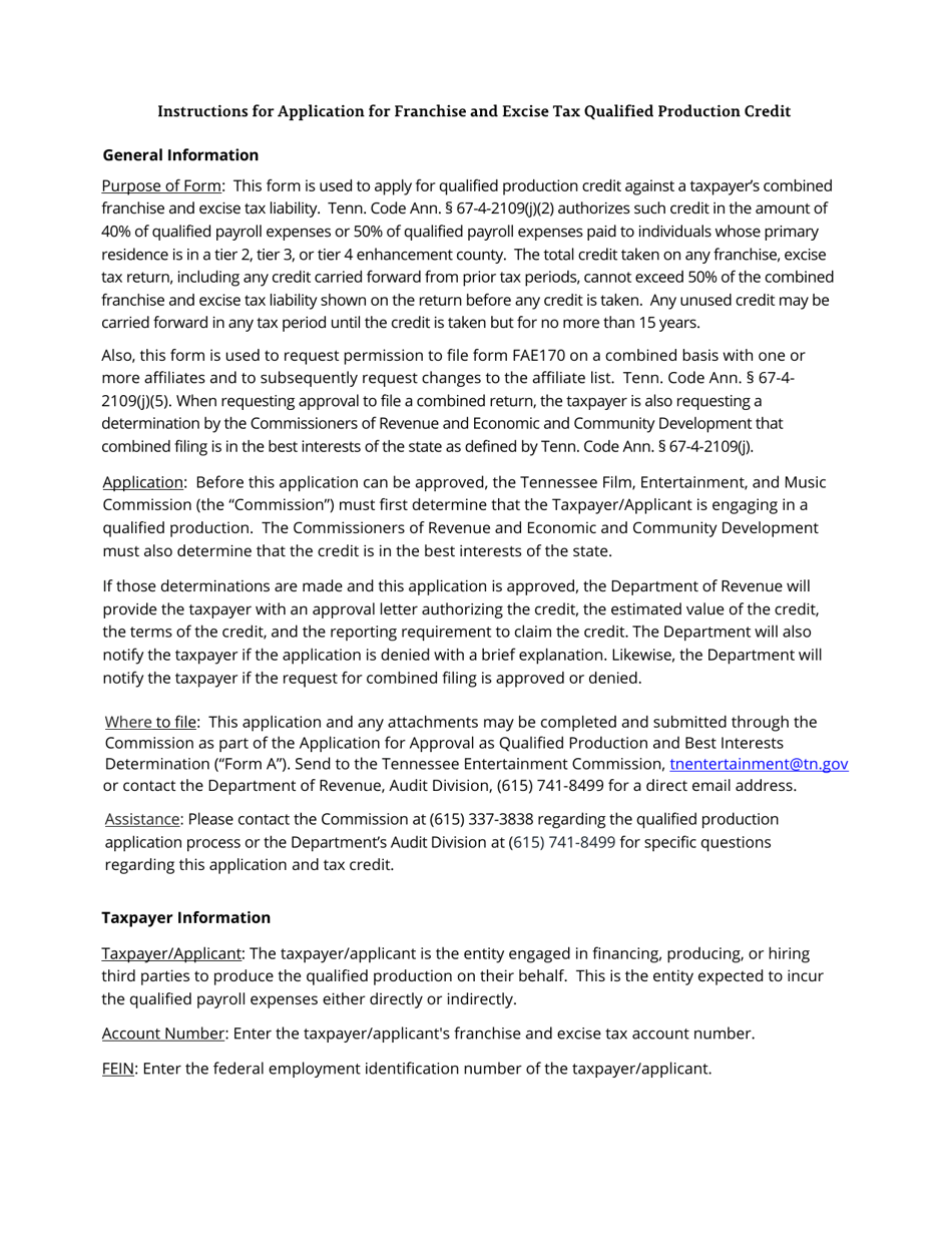 Form RV-F700005 Application for Franchise and Excise Tax Qualified Production Credit - Tennessee, Page 3