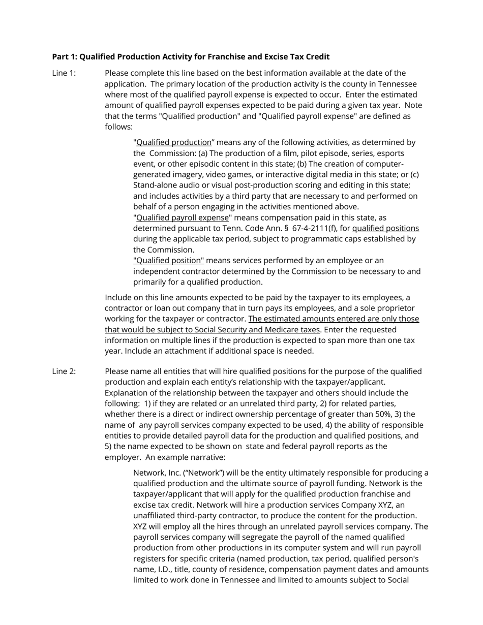 Form RV-F700005 Application for Franchise and Excise Tax Qualified Production Credit - Tennessee, Page 4