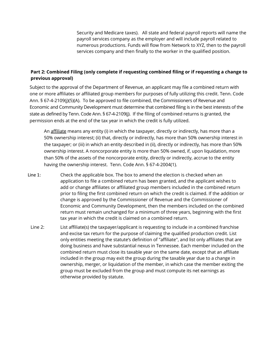 Form RV-F700005 Application for Franchise and Excise Tax Qualified Production Credit - Tennessee, Page 5