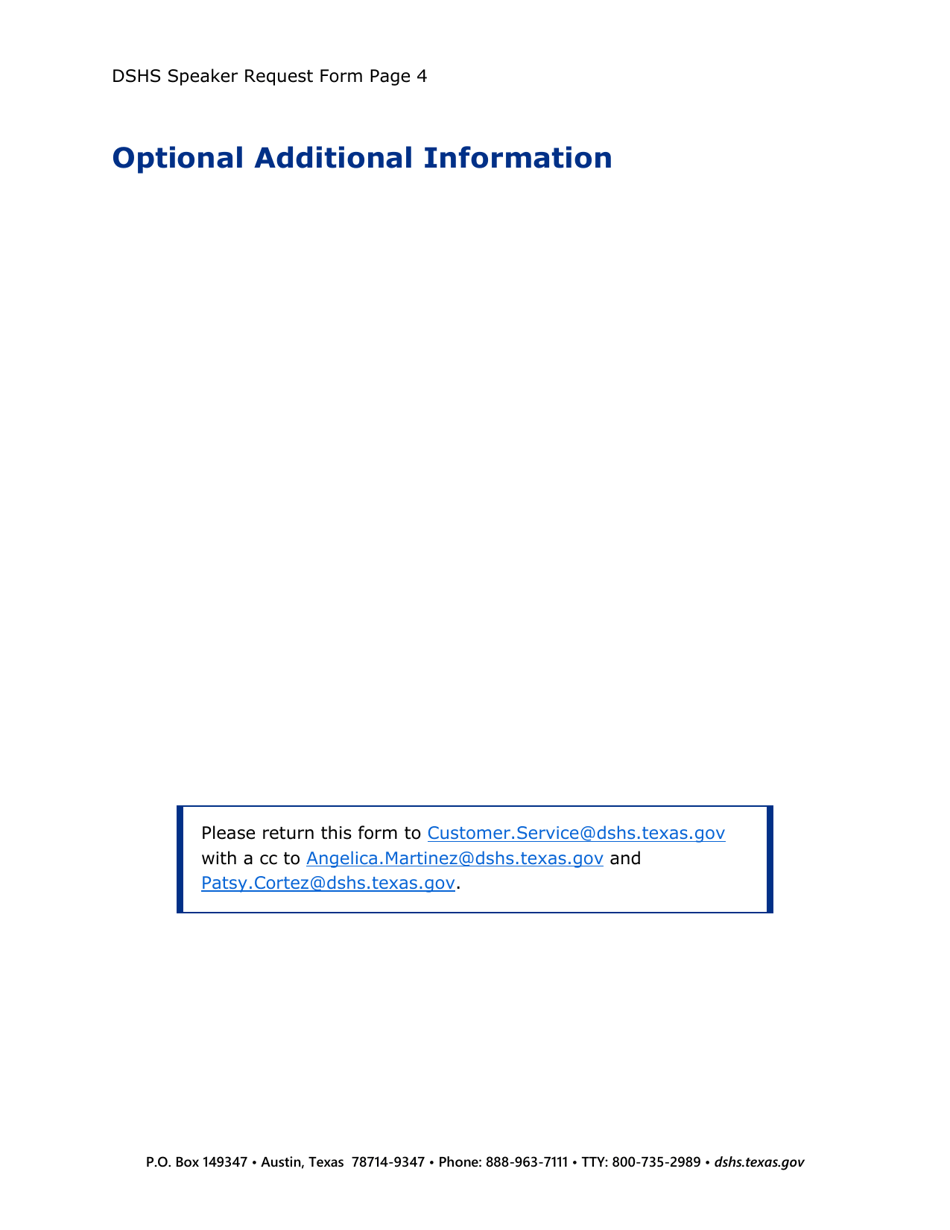 Dshs Speaker Request Form - Texas, Page 4