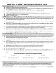 Form VTR-421 Application for Military Meritorious Service License Plates - Texas, Page 2