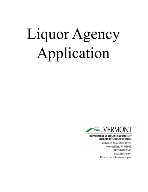 Liquor Agency Application - Vermont Download Pdf