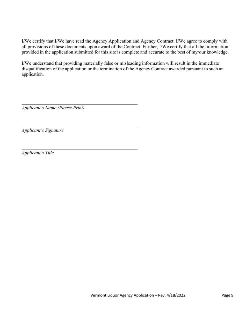 Liquor Agency Application - Vermont, Page 10