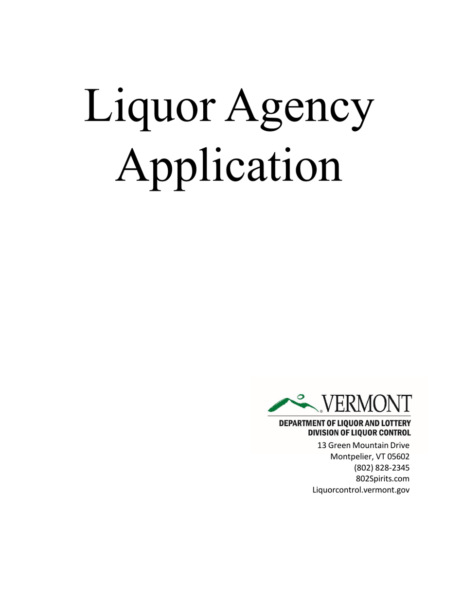 Liquor Agency Application - Vermont, Page 1