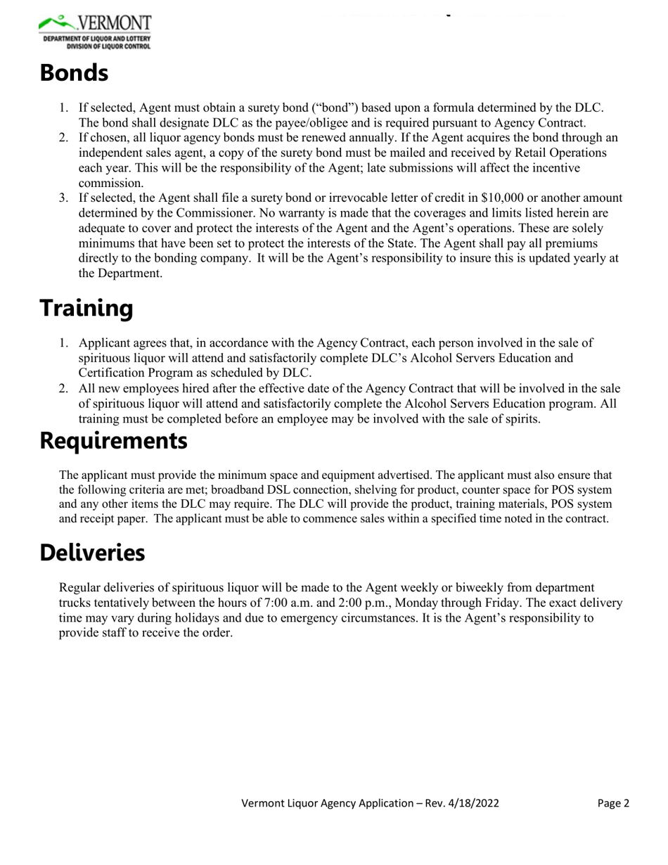Liquor Agency Application - Vermont, Page 3