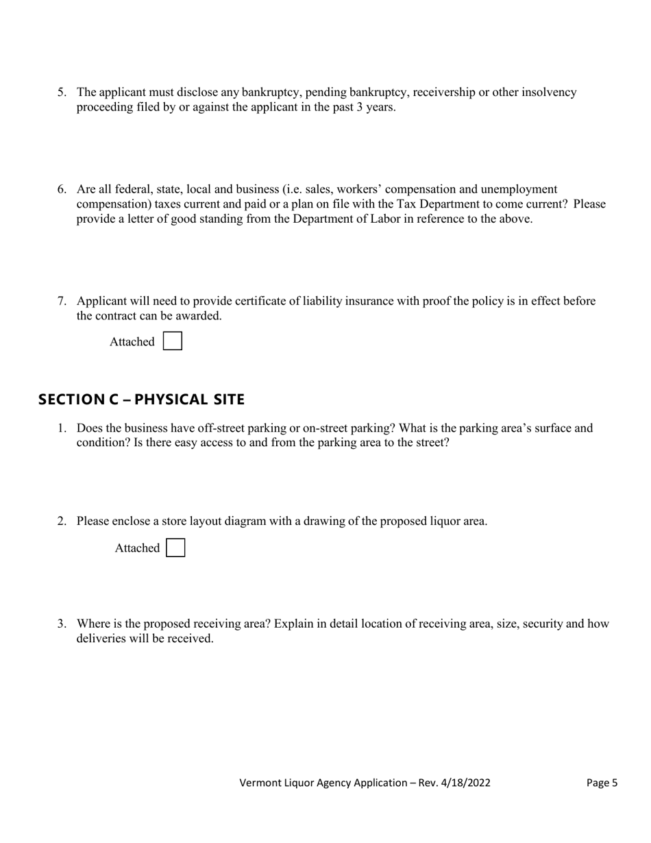 Liquor Agency Application - Vermont, Page 6