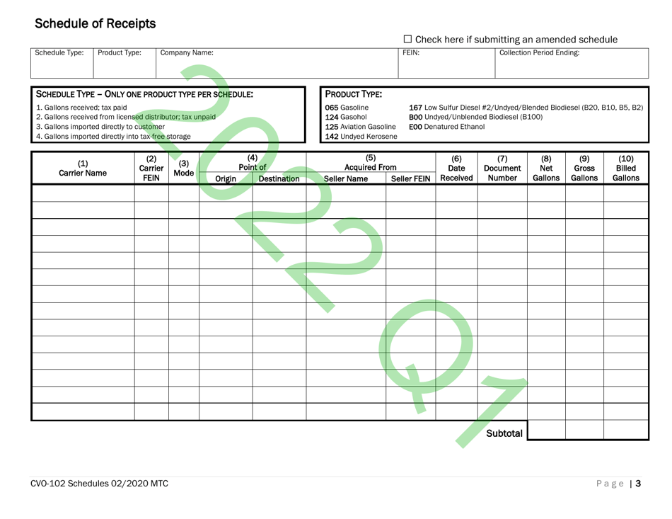 Form CVO-102 Distributor Fuel Tax Return (Q1) - Vermont, Page 3