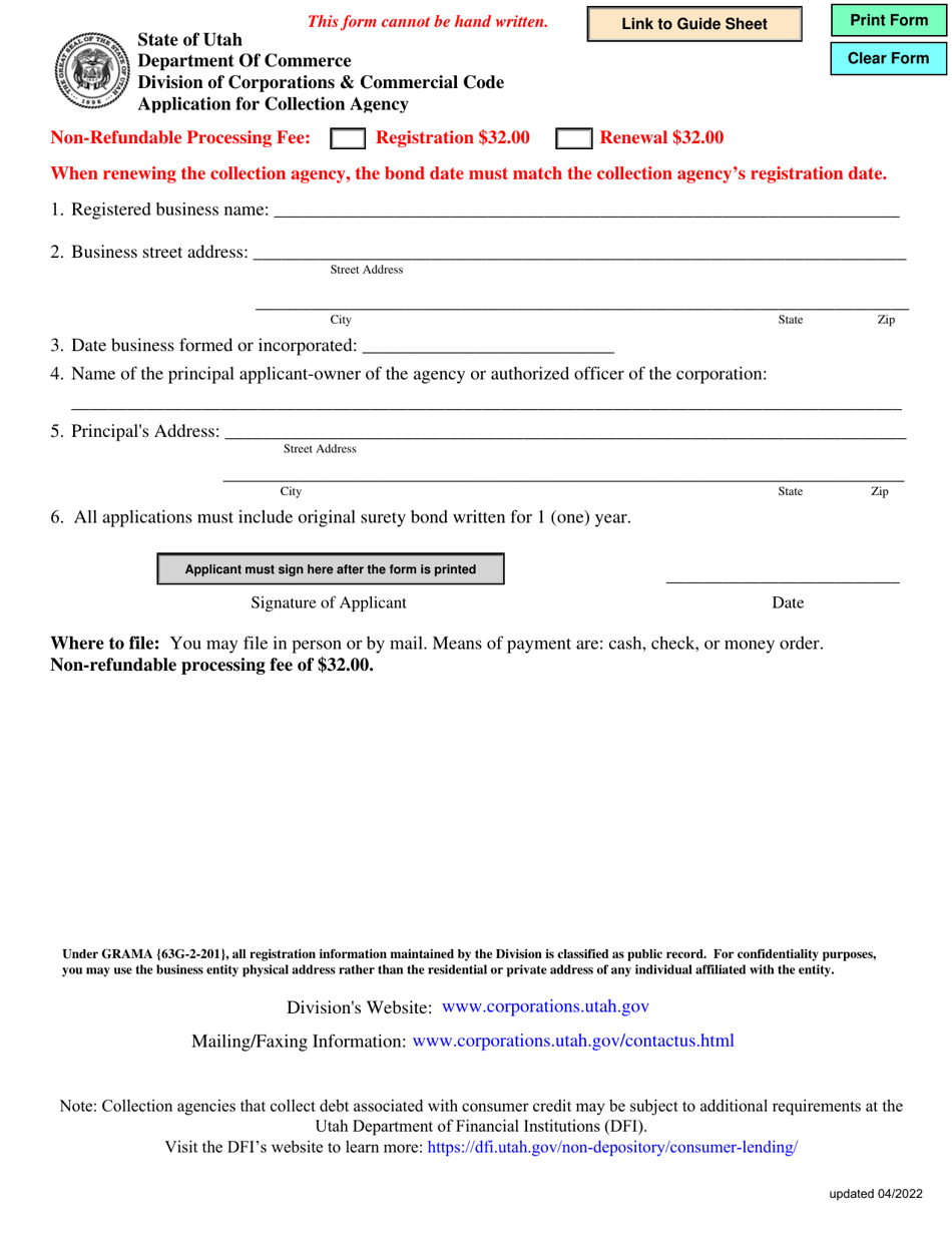 Utah Application for Collection Agency - Fill Out, Sign Online and ...