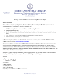 Form VDACS-FSP-APPCK Permit Application for a Commercial Kitchen Food Processing Operation - Virginia