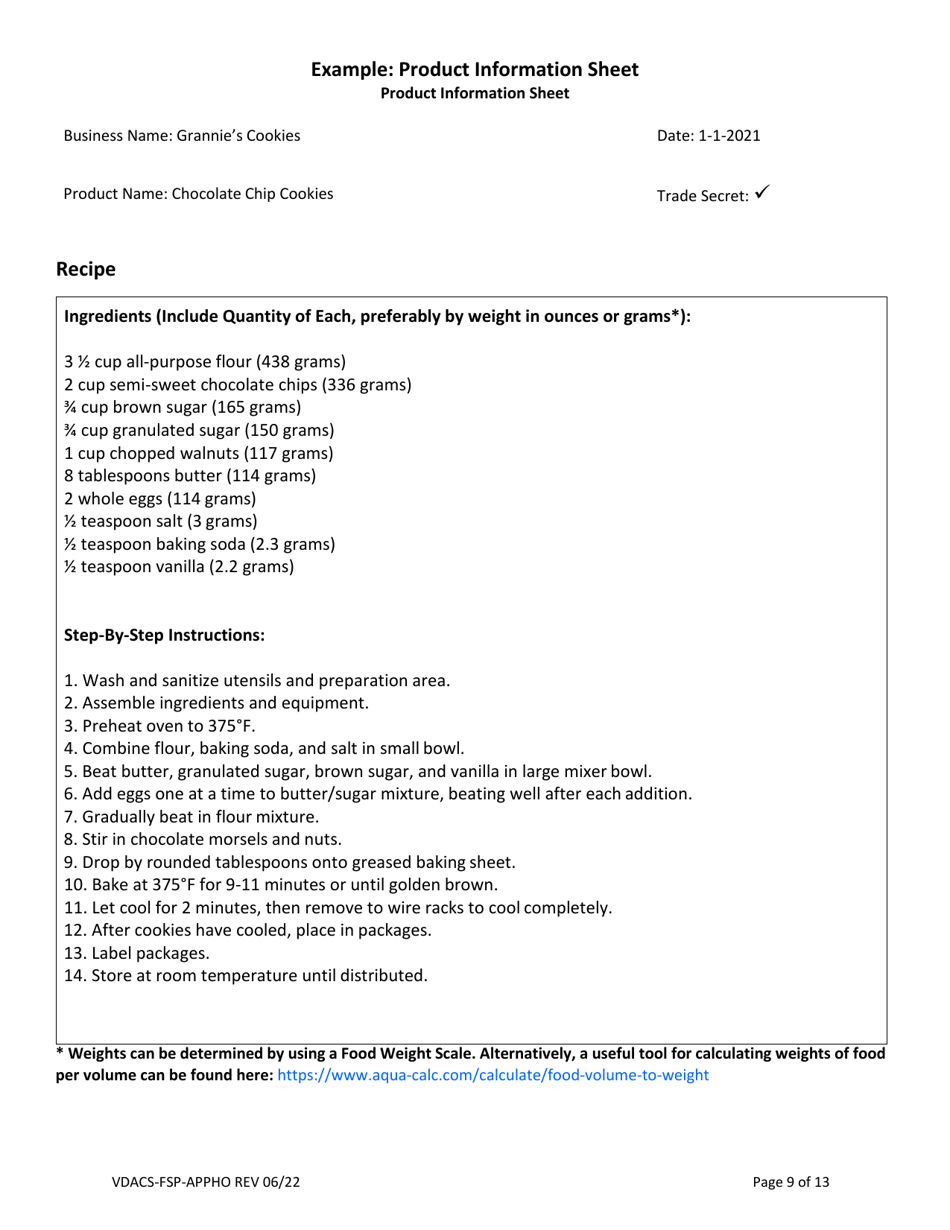 Form VDACS-FSP-APPHO Permit Application for a Home Food Processing Operation - Virginia, Page 10