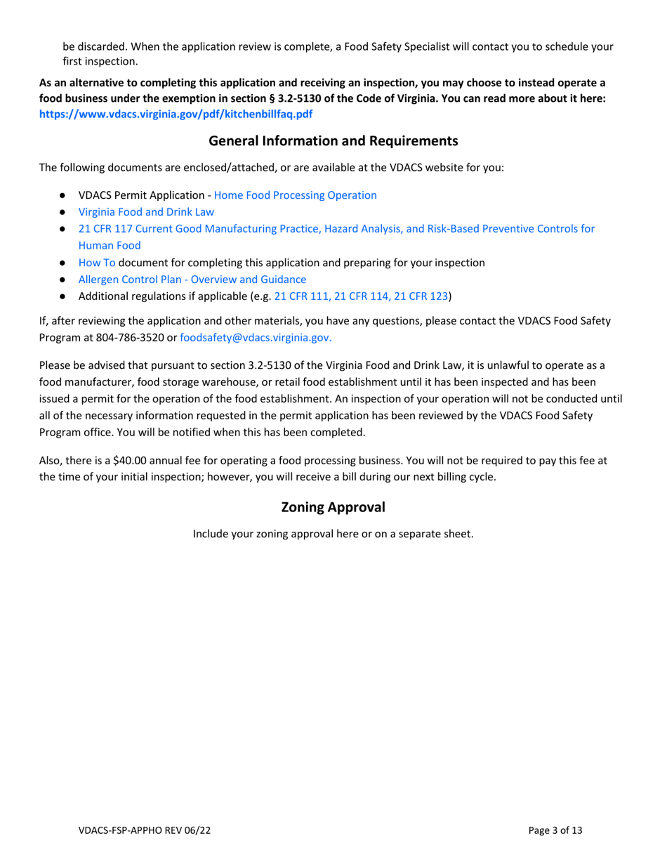 Form VDACS-FSP-APPHO Permit Application for a Home Food Processing Operation - Virginia, Page 4