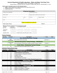 Form Admin501 &quot;Water and Radon Test Order Form&quot; - Vermont
