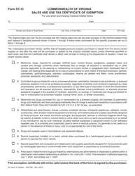Form ST-13 &quot;Sales and Use Tax Certificate of Exemption for Use When Purchasing Medical-Related Items&quot; - Virginia