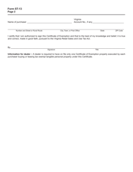 Form ST-13 &quot;Sales and Use Tax Certificate of Exemption for Use When Purchasing Medical-Related Items&quot; - Virginia, Page 2