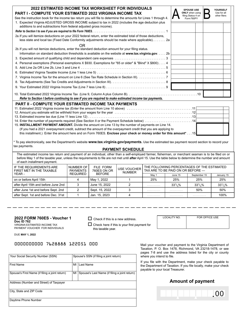 Form 760ES Virginia Estimated Income Tax Payment Vouchers for Individuals - Virginia, Page 3