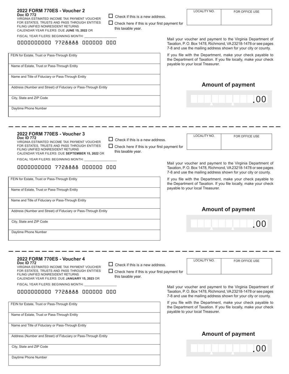 Form 770ES Virginia Estimated Income Tax Payment Vouchers for Estates, Trusts, and Pass Through Entities Filing on Behalf of Unified Nonresidents - Virginia, Page 5