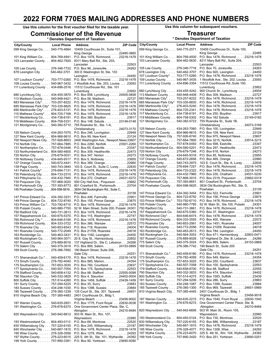 Form 770ES Virginia Estimated Income Tax Payment Vouchers for Estates, Trusts, and Pass Through Entities Filing on Behalf of Unified Nonresidents - Virginia, Page 8
