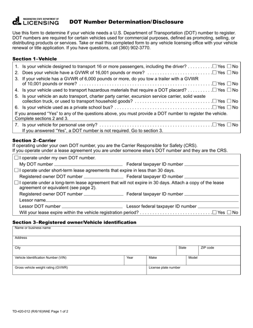 Form TD-420-012  Printable Pdf