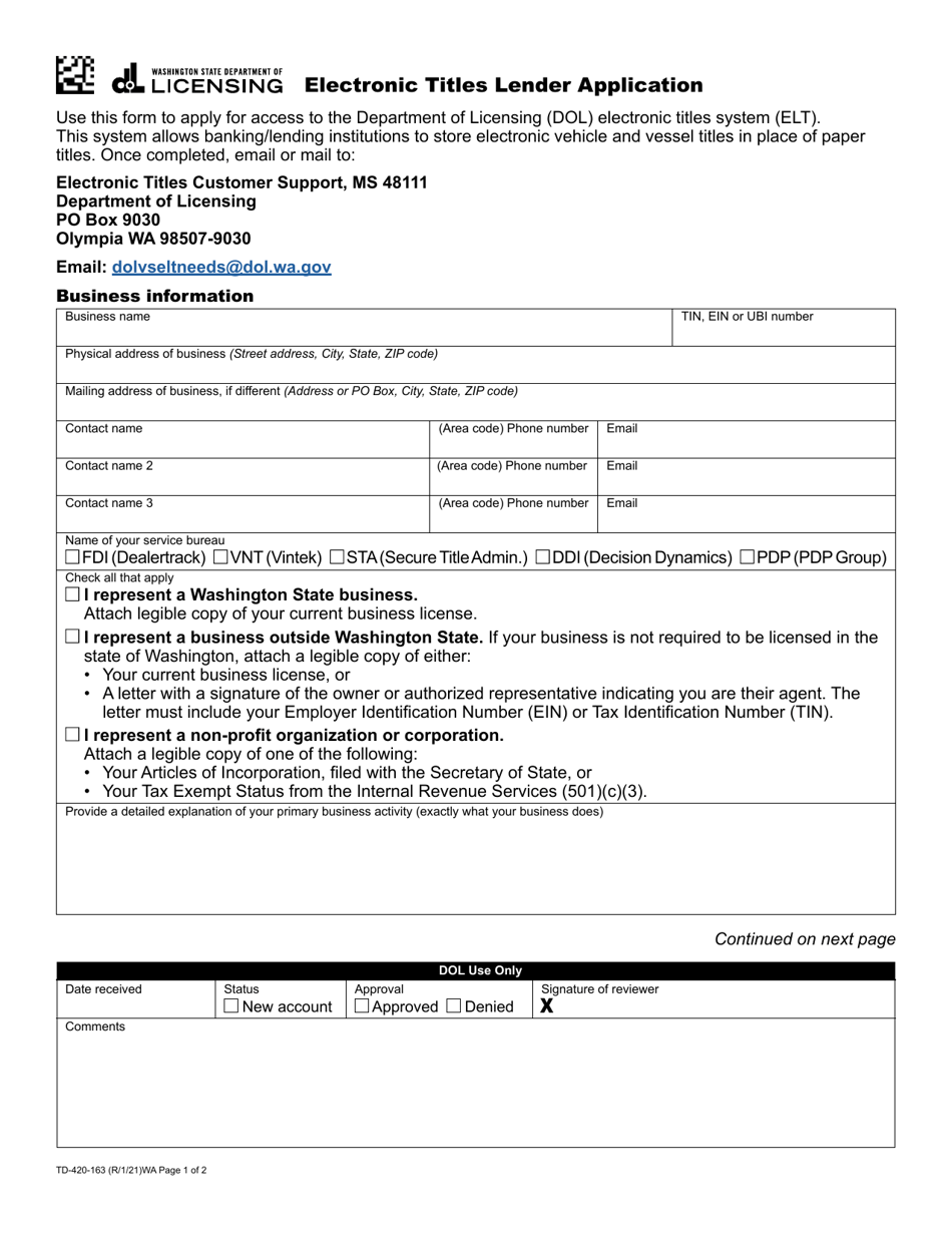 Form TD420163 Download Fillable PDF or Fill Online Electronic Titles