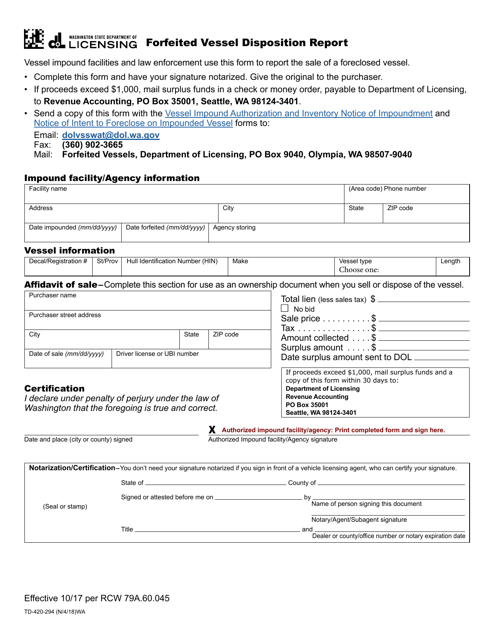 Form TD-420-294  Printable Pdf