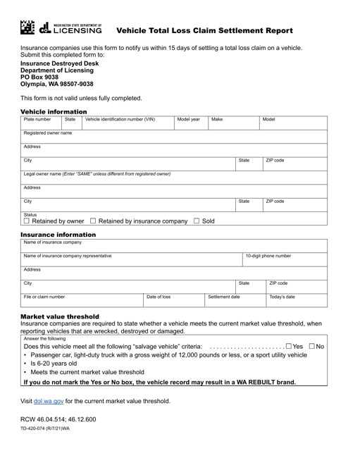 Form TD-420-074  Printable Pdf