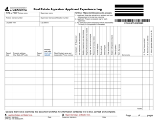 Form APR-622-185 &quot;Real Estate Appraiser Applicant Experience Log&quot; - Washington