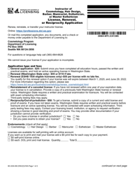 Form BC-638-008 &quot;Instructor of Cosmetology, Hair Design, Barber, Manicurist, Esthetician, or Master Esthetician License, Renewal, or Reciprocity Application&quot; - Washington