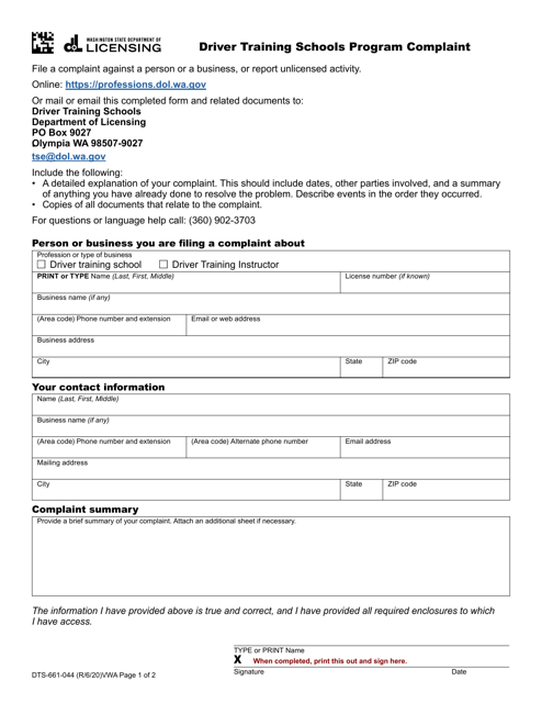 Form DTS-661-044  Printable Pdf