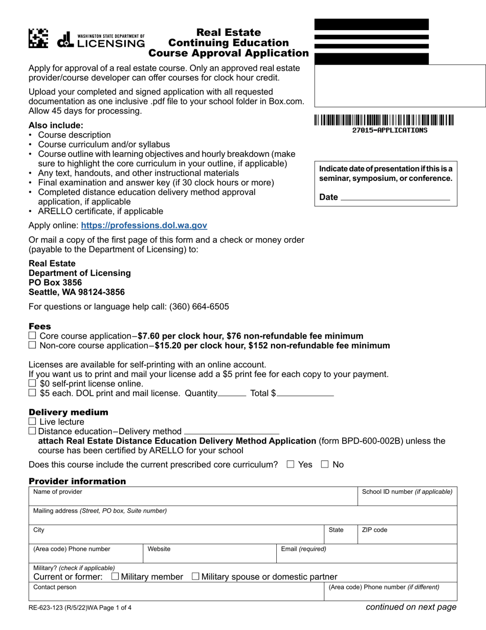 Form RE623123 Download Fillable PDF or Fill Online Real Estate