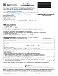 Form RE-620-004 &quot;Real Estate License Application&quot; - Washington