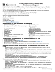 Document preview: Form TD-420-027 Abandoned Recreational Vehicle (Rv) - Reimbursement Request - Washington
