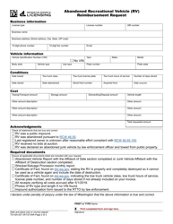 Form TD-420-027 Abandoned Recreational Vehicle (Rv) - Reimbursement Request - Washington, Page 2