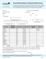 Document preview: Form 40 2433 Annual Reconciliation of Apportionable Income - Washington