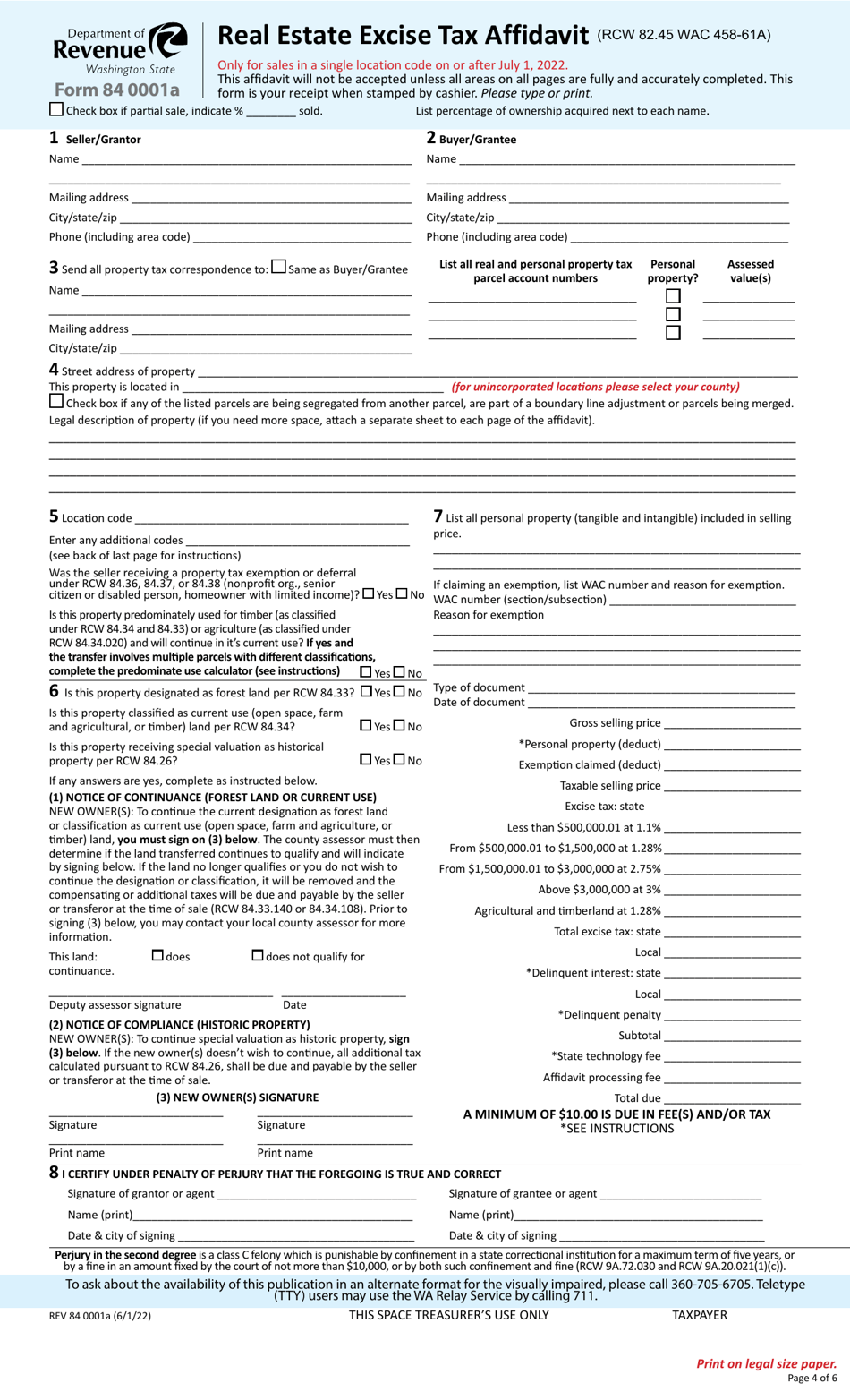 Form REV84 0001A Real Estate Excise Tax Affidavit - Washington, Page 4