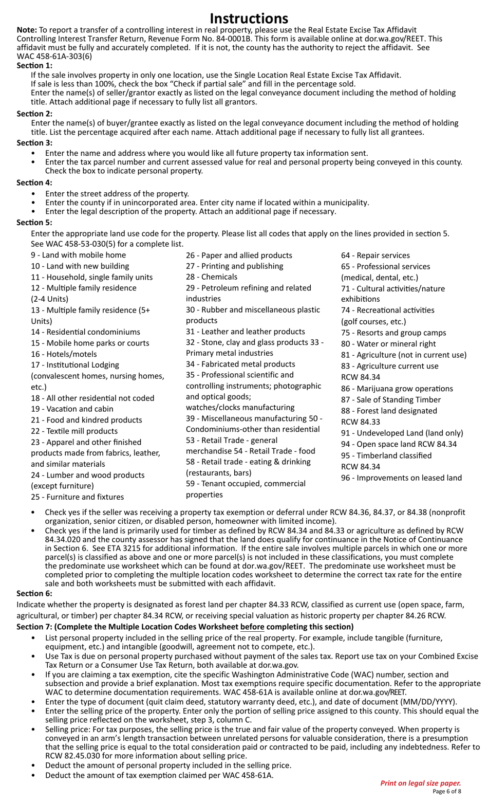 Form REV84 0001A Real Estate Excise Tax Affidavit - Washington, Page 6