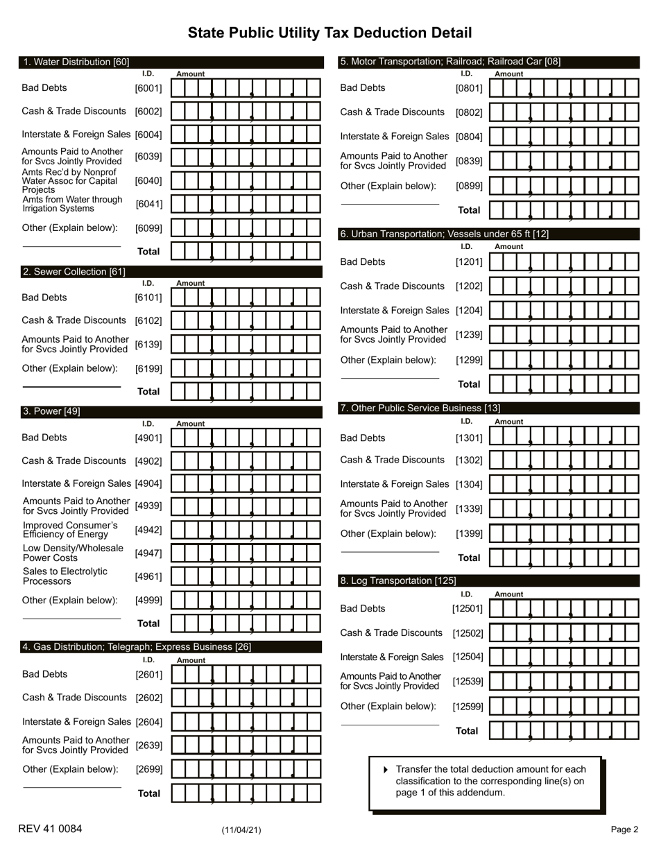 State Public Utility Tax - Addendum - Washington, Page 2