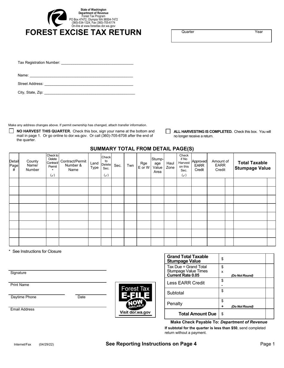 Forest Excise Tax Return - Washington, Page 1