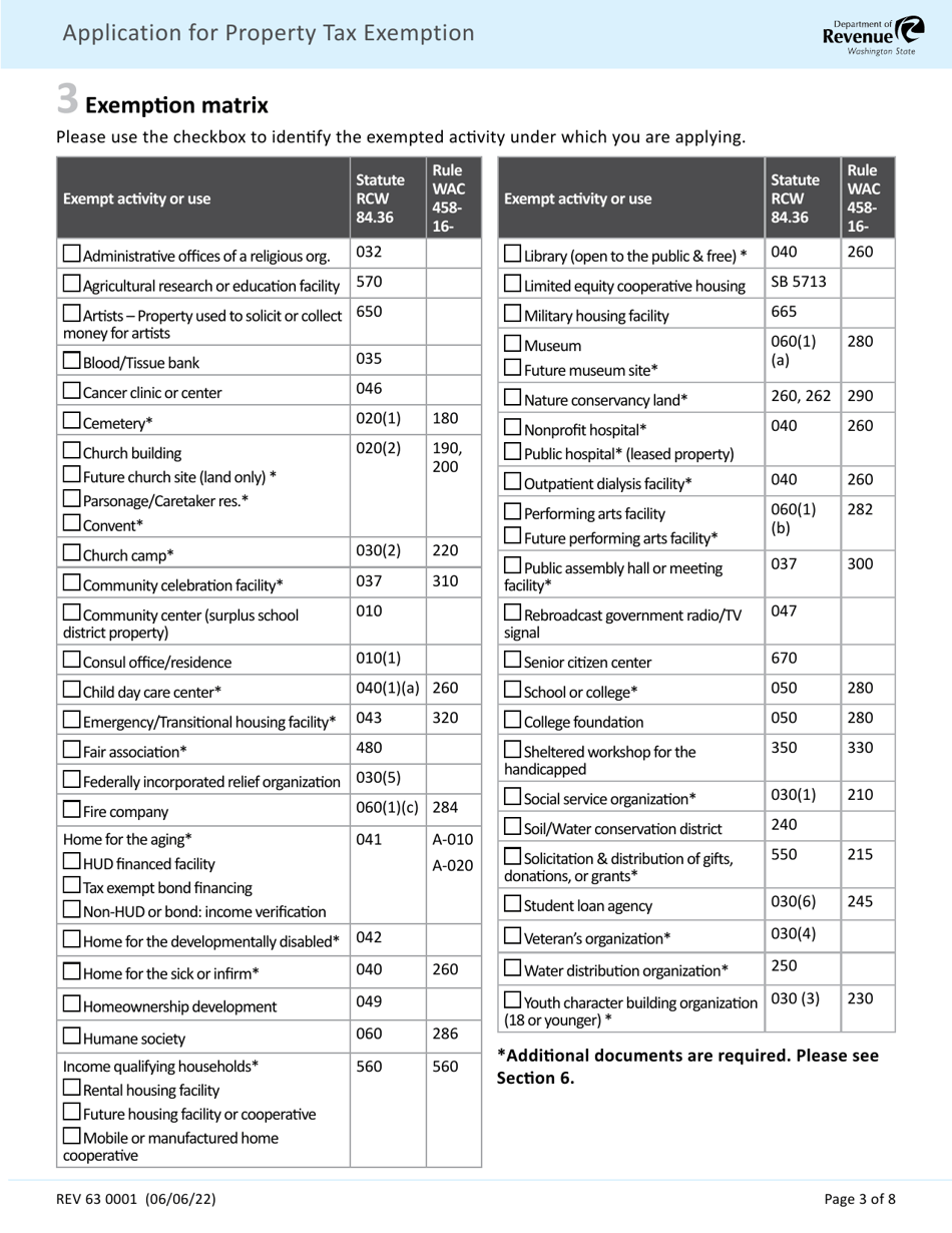 Form 63 0001 Application for Property Tax Exemption - Washington, Page 3