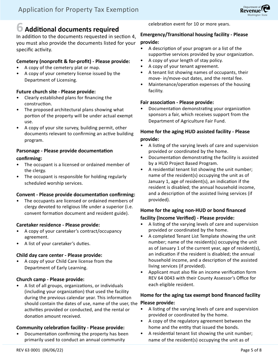 Form 63 0001 Application for Property Tax Exemption - Washington, Page 5