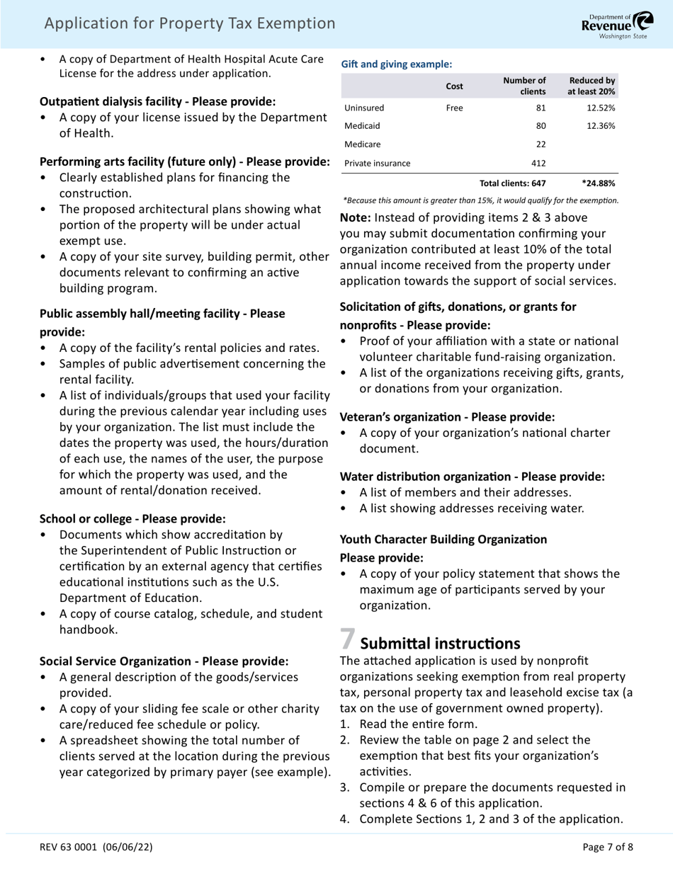 Form 63 0001 Application for Property Tax Exemption - Washington, Page 7