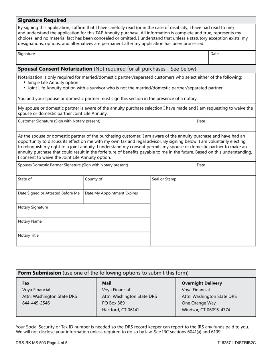 Form DRS-RK MS503 Plan 3 Tap Annuity Purchase - Washington, Page 4