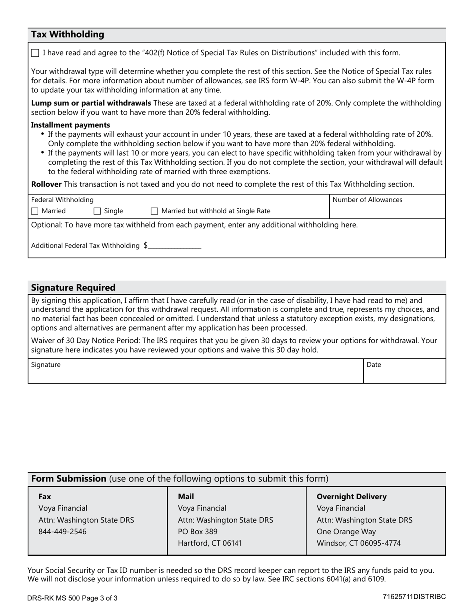 Form DRS-RK MS500 Plan 3 Withdrawal - Washington, Page 3